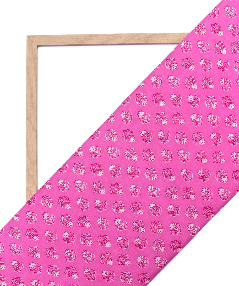 Screen Baby Pink Butti Printed Pure Cotton Fabric