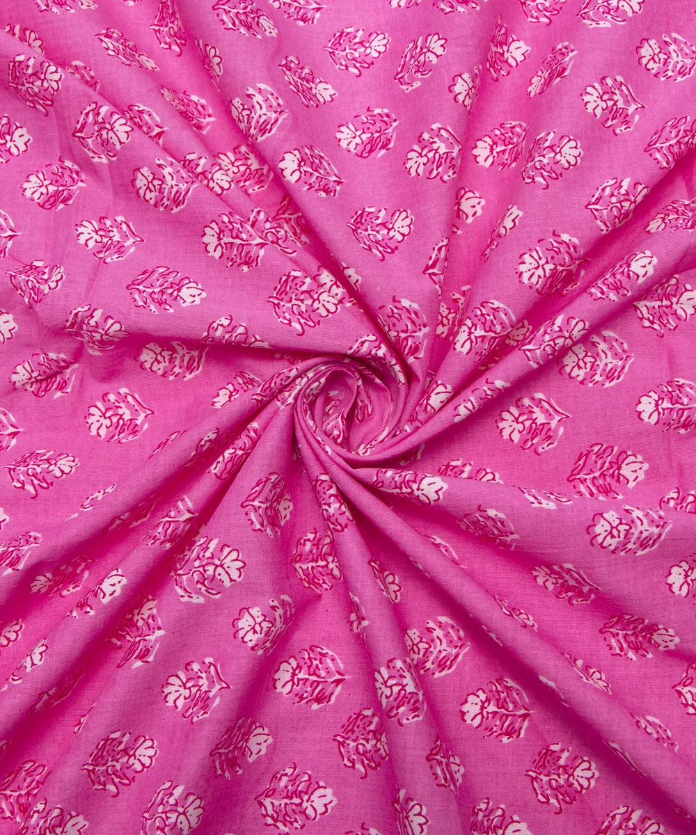 Screen Baby Pink Butti Printed Pure Cotton Fabric