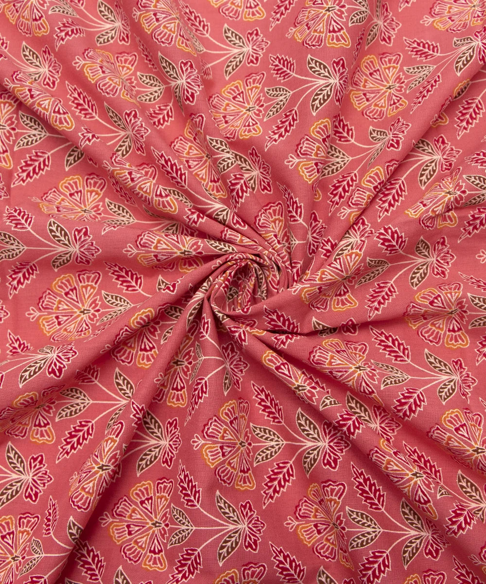 Jaipuri Screen Printed Peach Pure Cotton Fabric