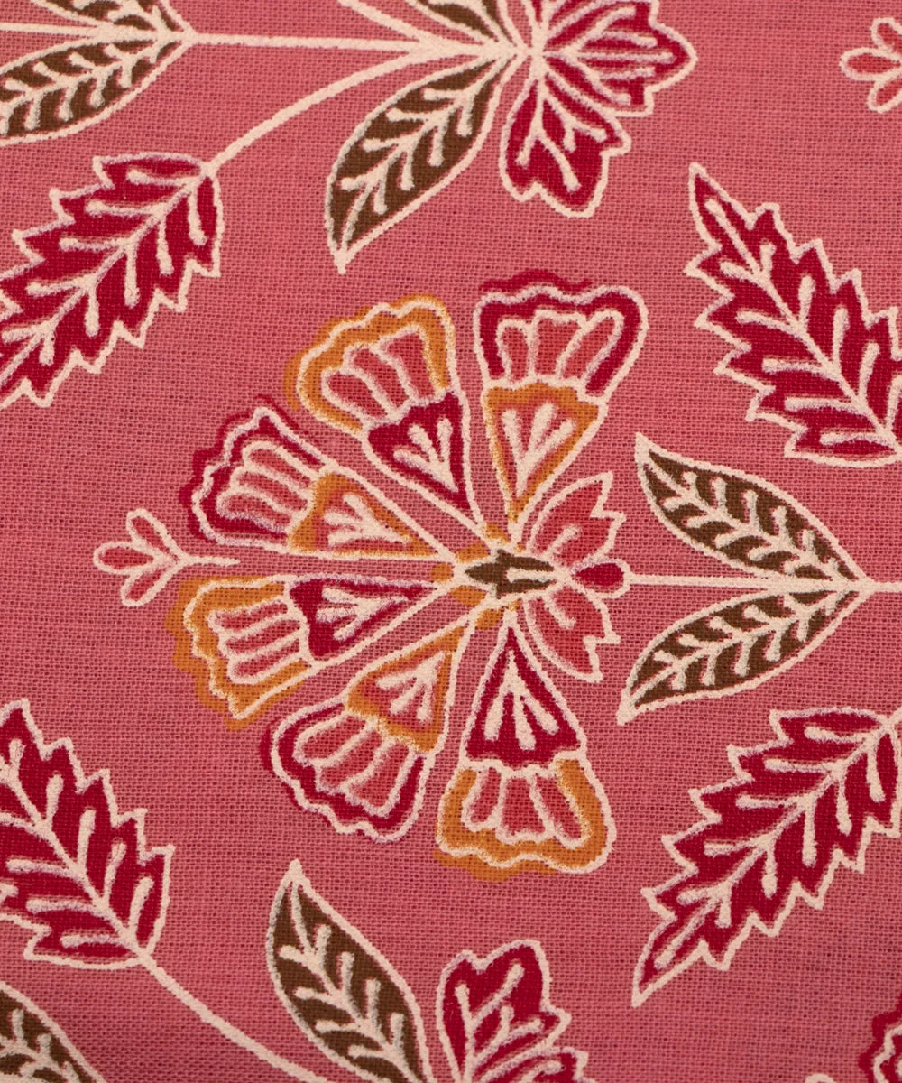 Jaipuri Screen Printed Peach Pure Cotton Fabric