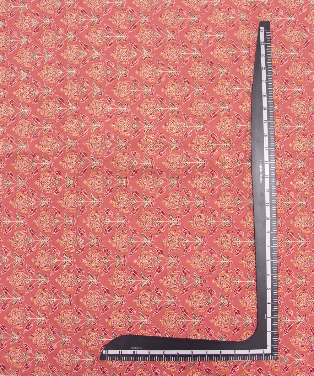 Jaipuri Screen Printed Peach Pure Cotton Fabric