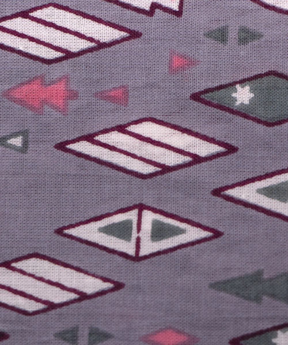 Jaipuri Screen Printed Grey Pure Cotton Fabric