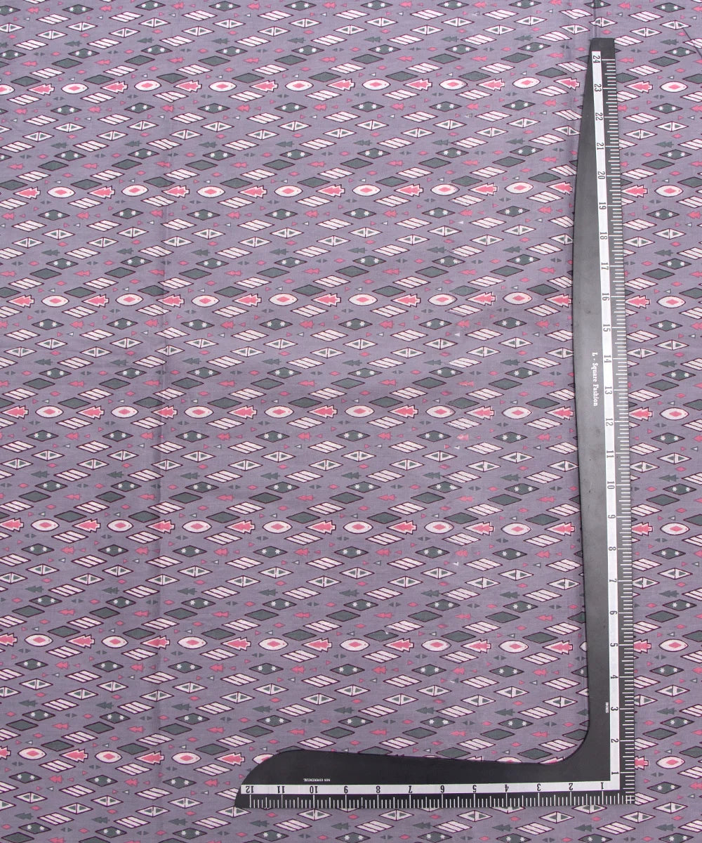 Jaipuri Screen Printed Grey Pure Cotton Fabric
