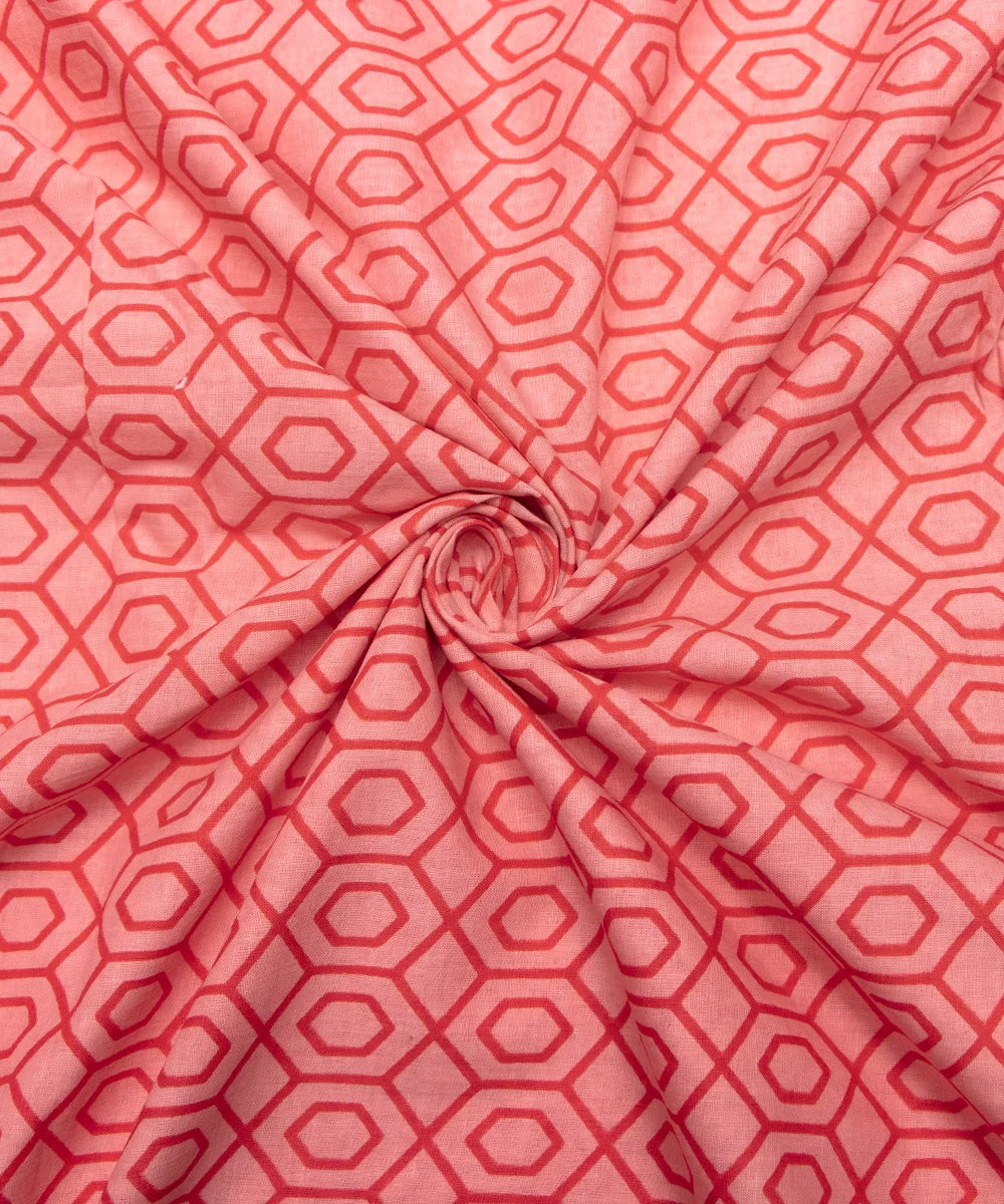 Jaipuri Screen Printed Peach Pure Cotton Fabric