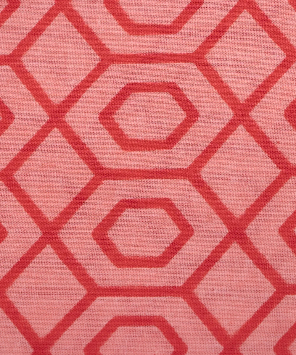 Jaipuri Screen Printed Peach Pure Cotton Fabric