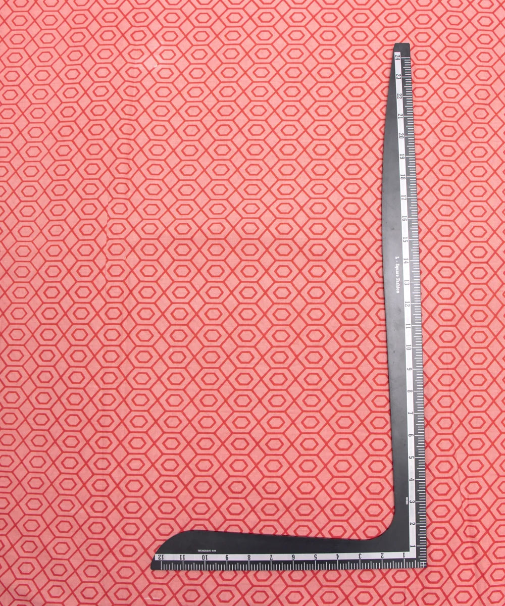 Jaipuri Screen Printed Peach Pure Cotton Fabric