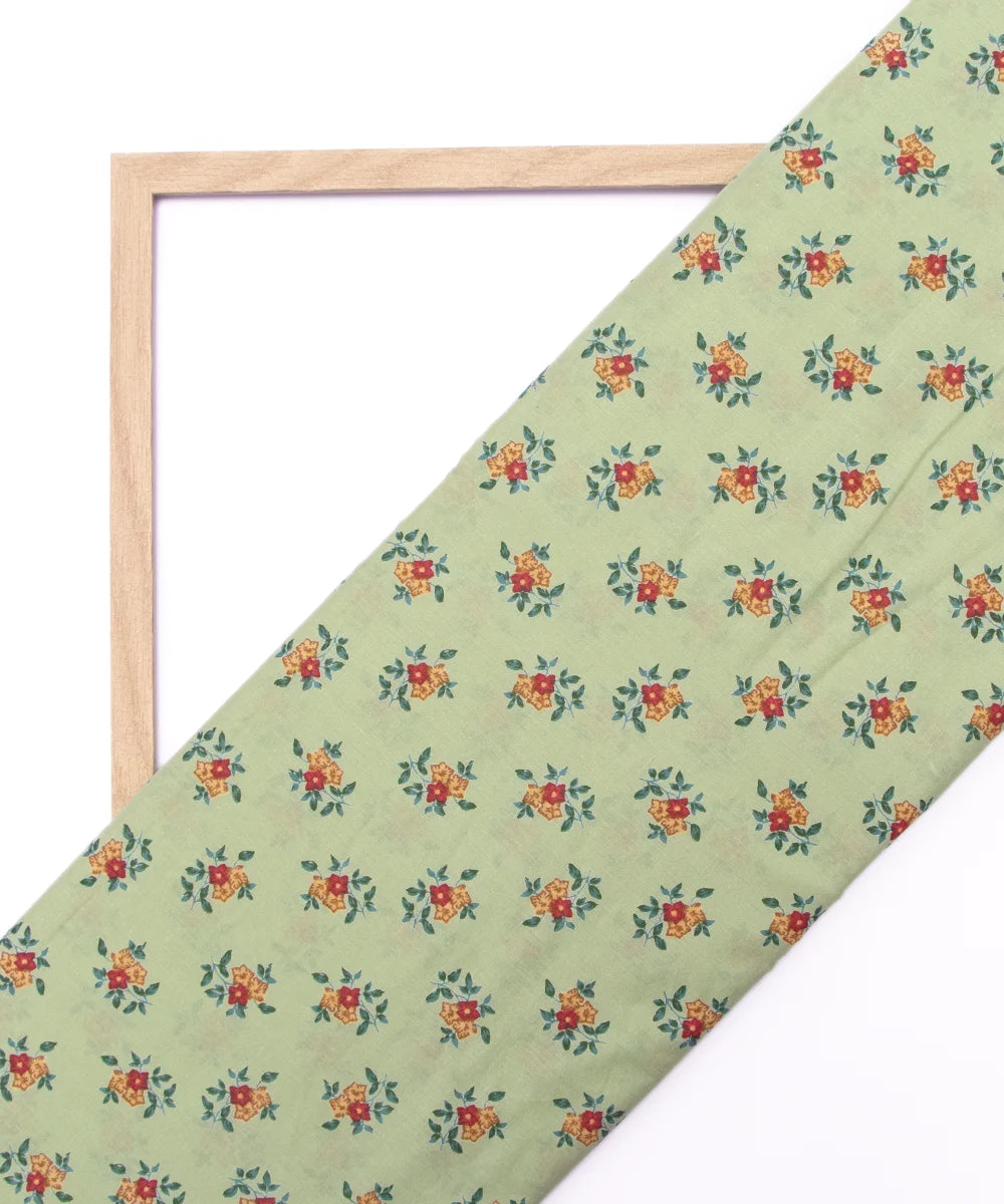Screen Light Green Floral Printed Pure Cotton Fabric