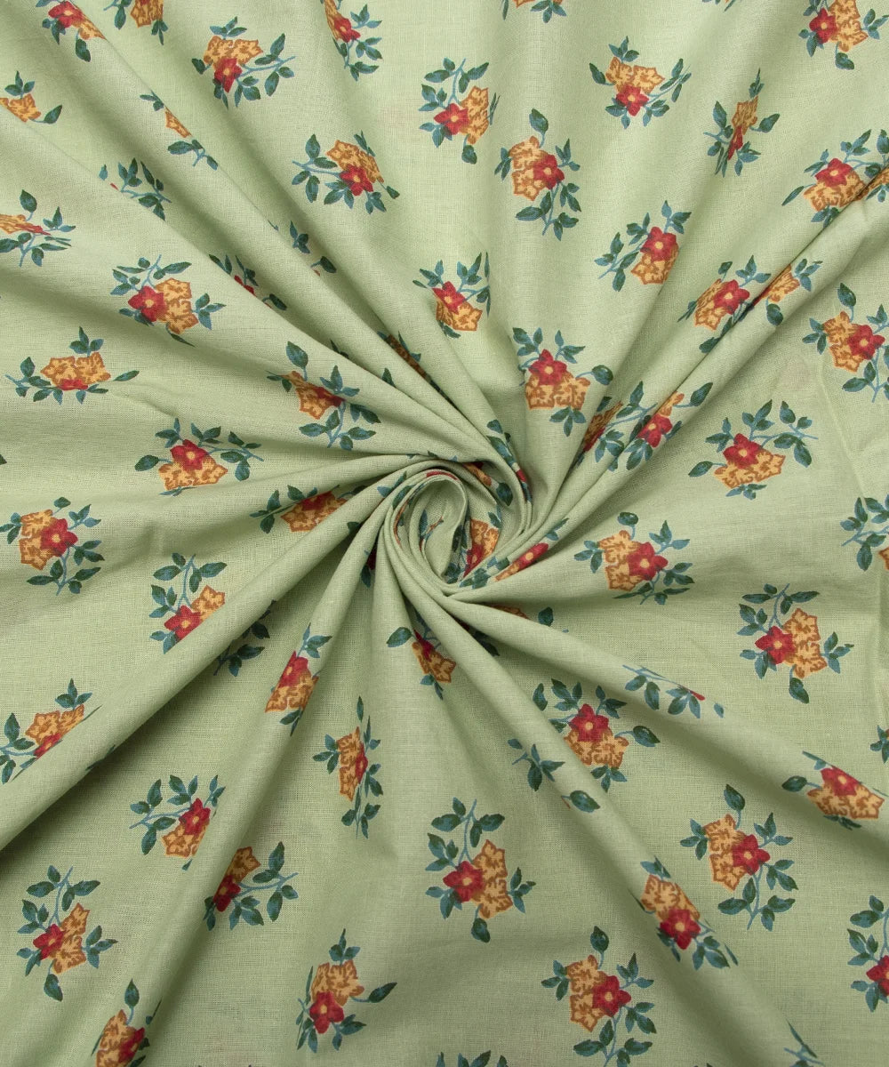 Screen Light Green Floral Printed Pure Cotton Fabric