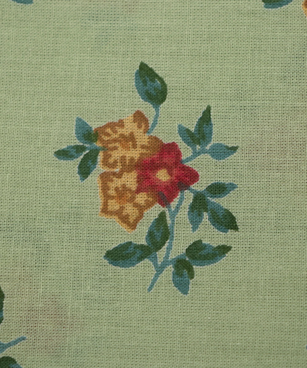 Screen Light Green Floral Printed Pure Cotton Fabric