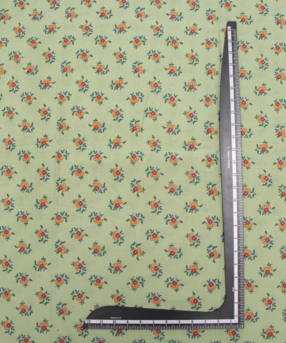 Screen Light Green Floral Printed Pure Cotton Fabric