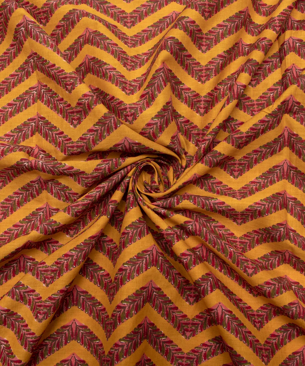 Jaipuri Screen Mustard Printed Pure Cotton Fabric
