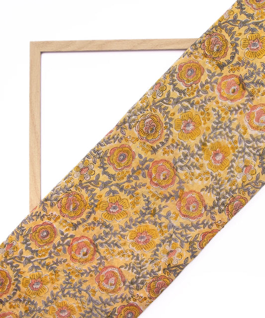 Jaipuri Premium Handblock Yellow Printed Natural Dye Chanderi Silk Fabric