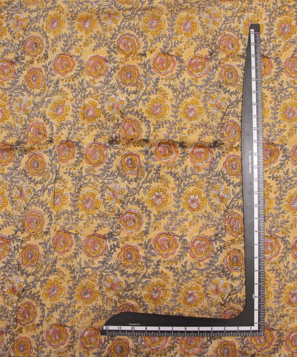 Jaipuri Premium Handblock Yellow Printed Natural Dye Chanderi Silk Fabric