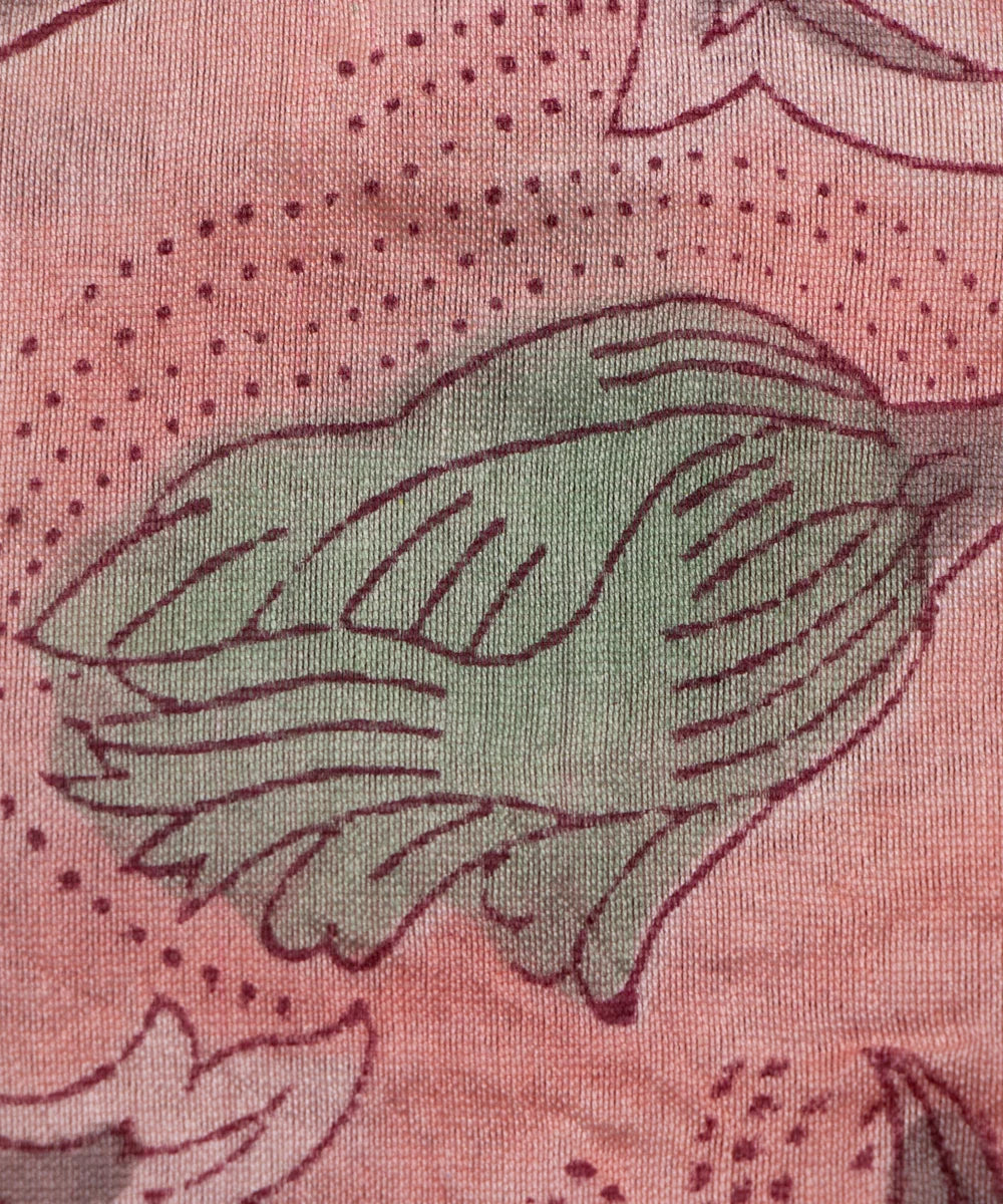 Jaipuri Premium Handblock Peach Printed Natural Dye Chanderi Silk Fabric