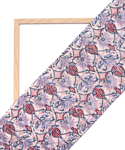 Jaipuri Premium Handblock Peach Printed Natural Dye Chanderi Silk Fabric