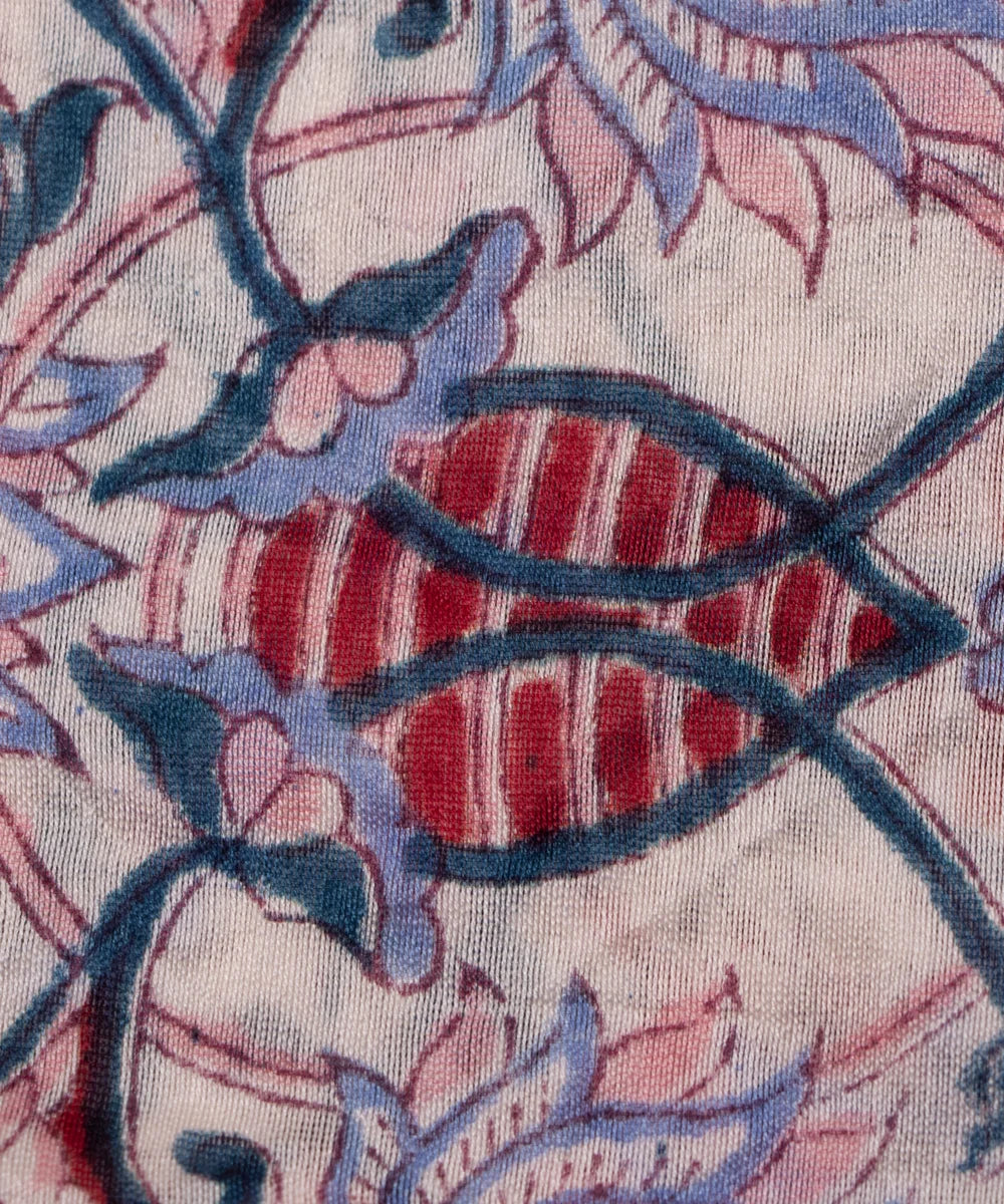 Jaipuri Premium Handblock Peach Printed Natural Dye Chanderi Silk Fabric