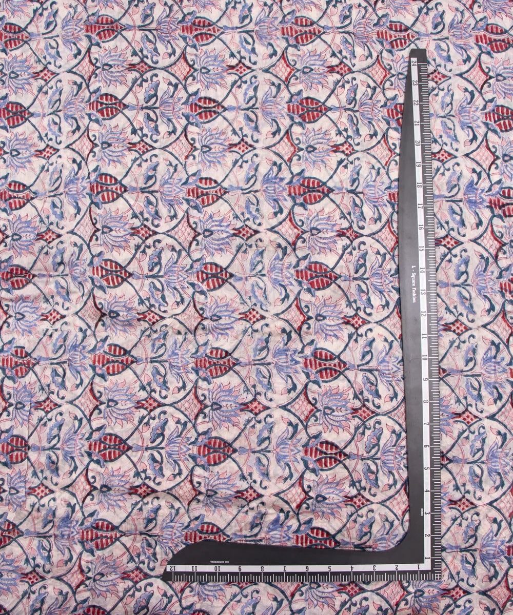 Jaipuri Premium Handblock Peach Printed Natural Dye Chanderi Silk Fabric