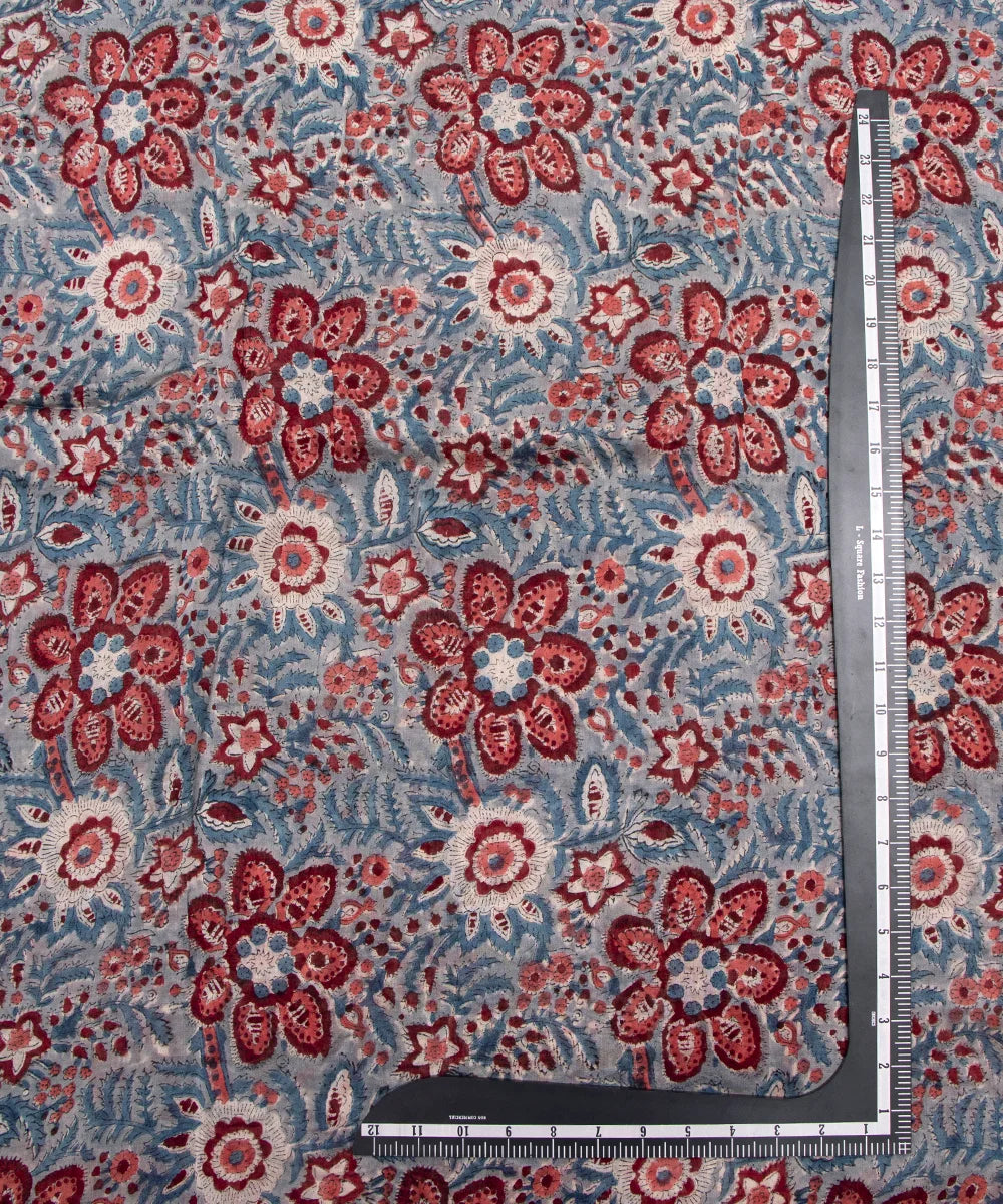 Jaipuri Premium Handblock Dark Grey Printed Natural Dye Chanderi Silk Fabric