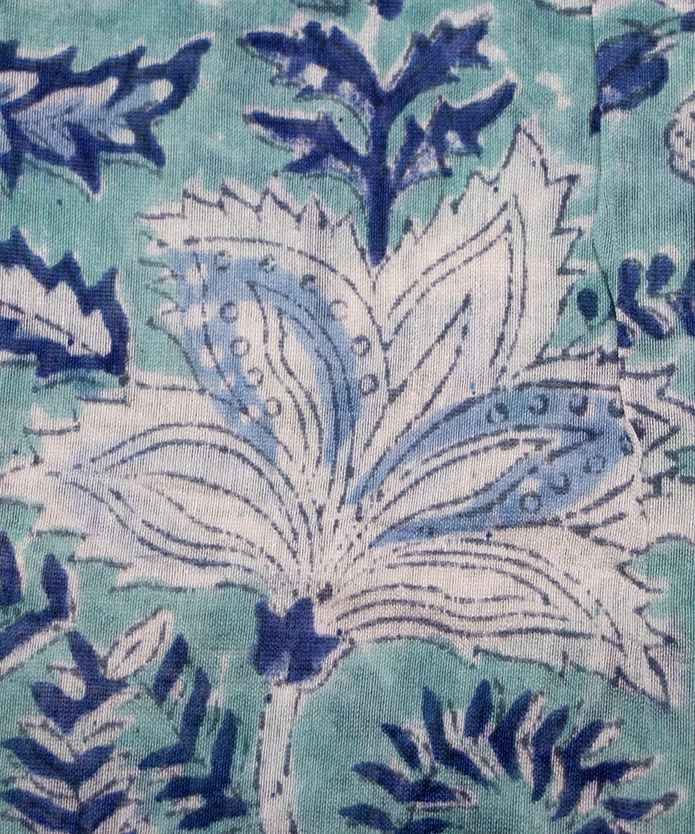 Jaipuri Premium Handblock Light Blue Printed Natural Dye Chanderi Silk Fabric