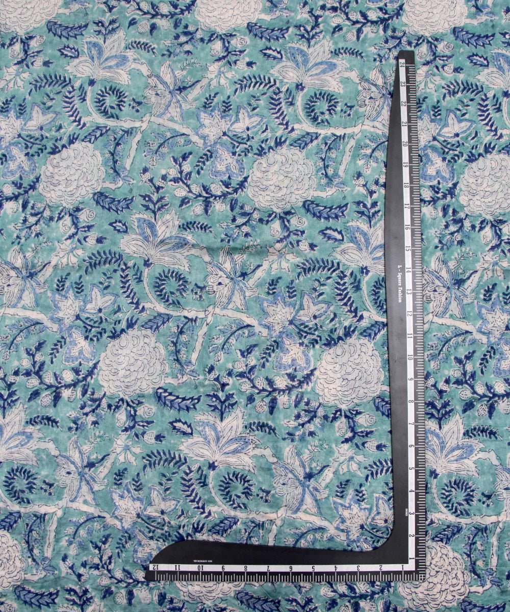 Jaipuri Premium Handblock Light Blue Printed Natural Dye Chanderi Silk Fabric