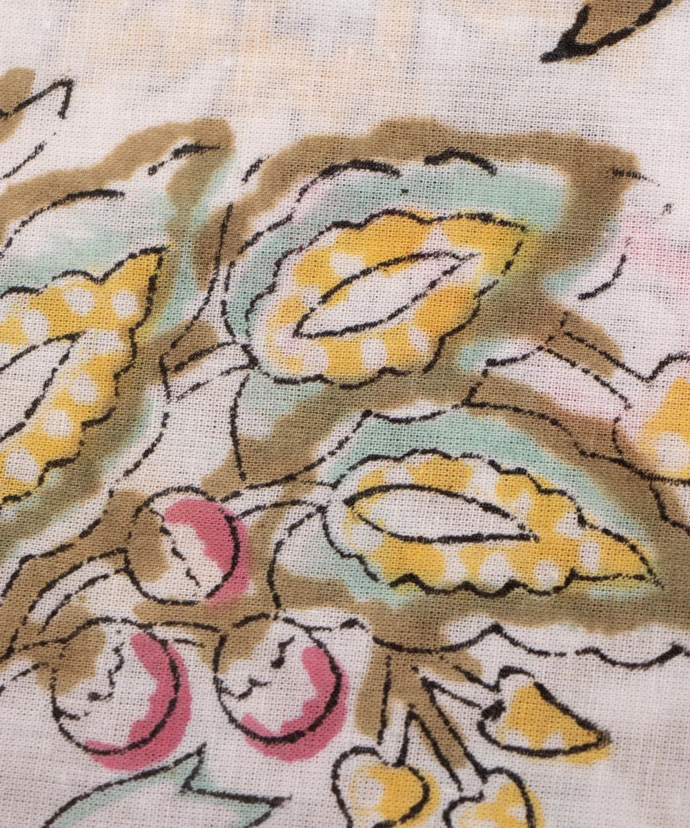 Jaipuri handblock White Printed Floral Natural Dye Soft Pure Cotton Fabric