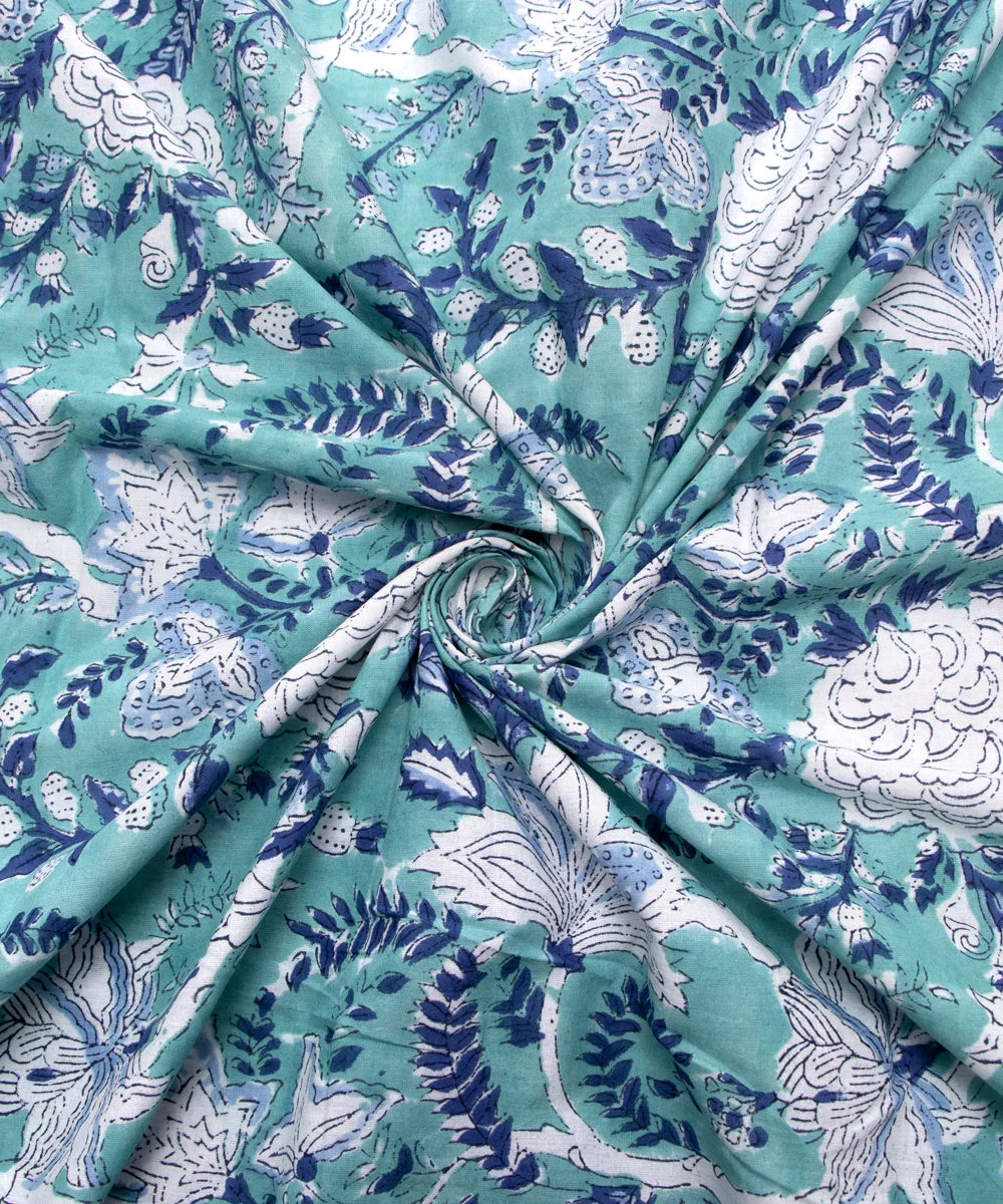 Jaipuri handblock Hippie Blue Color Printed Floral Natural Dye Soft Pure Cotton Fabric