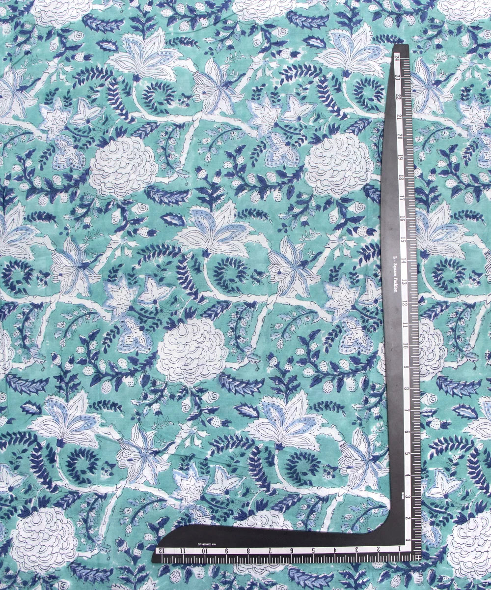 Jaipuri handblock Hippie Blue Color Printed Floral Natural Dye Soft Pure Cotton Fabric