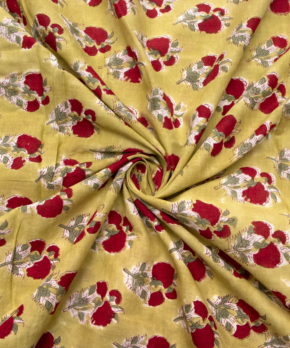 Jaipuri handblock Browish Printed Floral Natural Dye Soft Pure Cotton Fabric