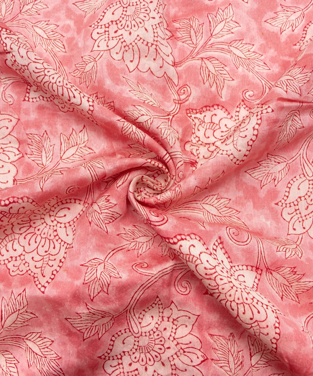 Jaipuri Premium Handblock Peach Printed Natural Dye Chanderi Silk Fabric