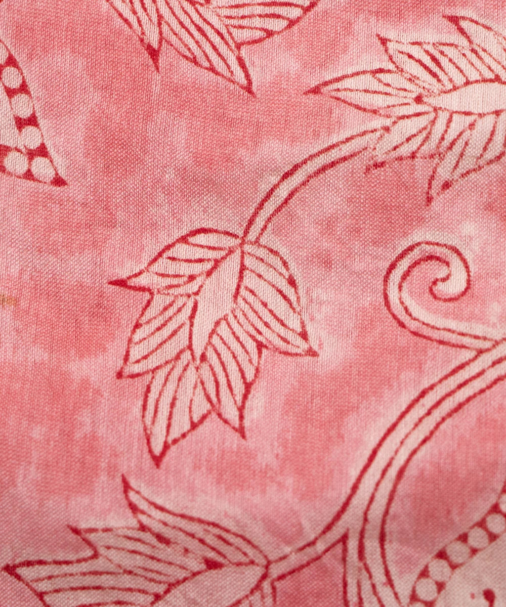 Jaipuri Premium Handblock Peach Printed Natural Dye Chanderi Silk Fabric