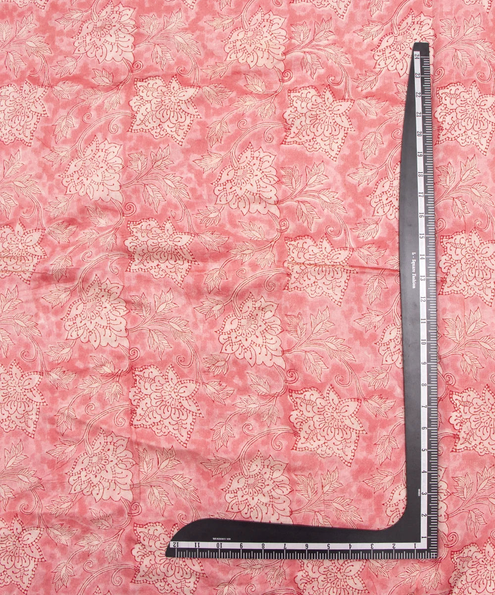 Jaipuri Premium Handblock Peach Printed Natural Dye Chanderi Silk Fabric