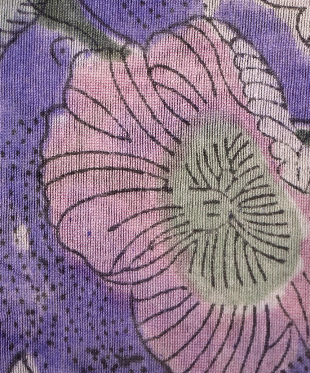 Jaipuri Premium Handblock Purple Printed Natural Dye Chanderi Silk Fabric