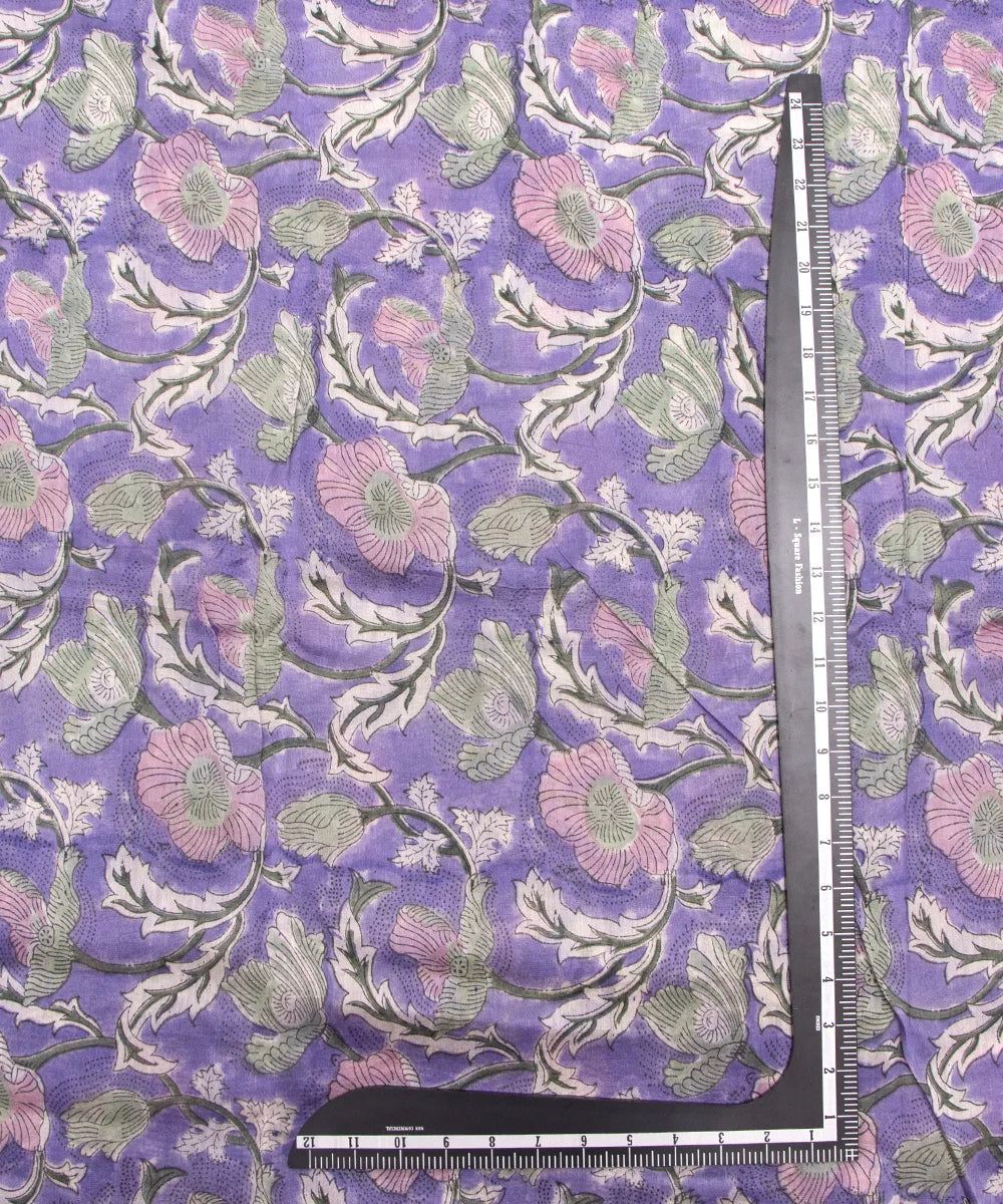 Jaipuri Premium Handblock Purple Printed Natural Dye Chanderi Silk Fabric