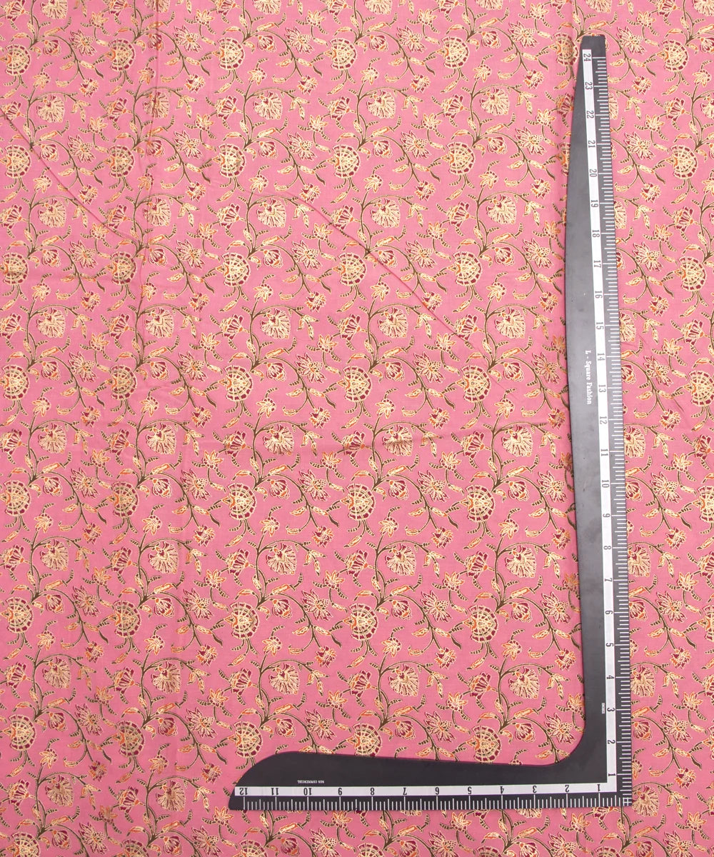 Screen Peach Golden Foil Printed Pure Cotton Fabric