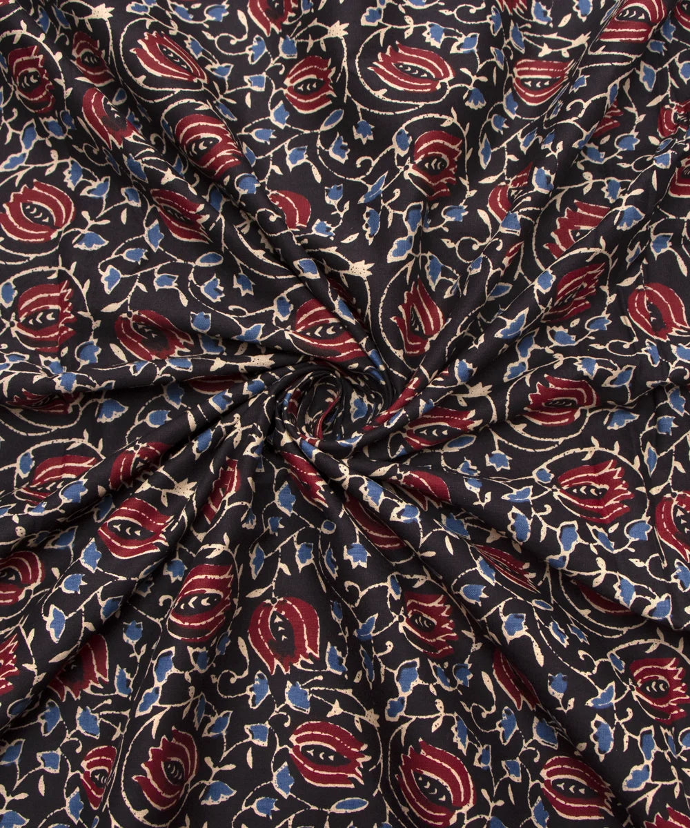 Jaipuri Screen Printed Black Ajrakh Look Jaal Pure Cotton Fabric