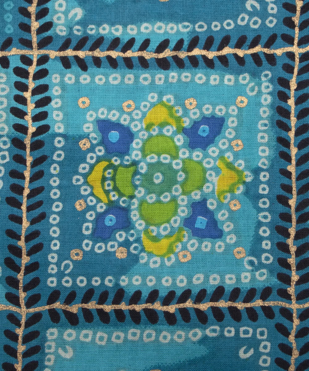 Jaipuri Screen Printed Bhandej Turquoise Blue Pure Cotton Fabric