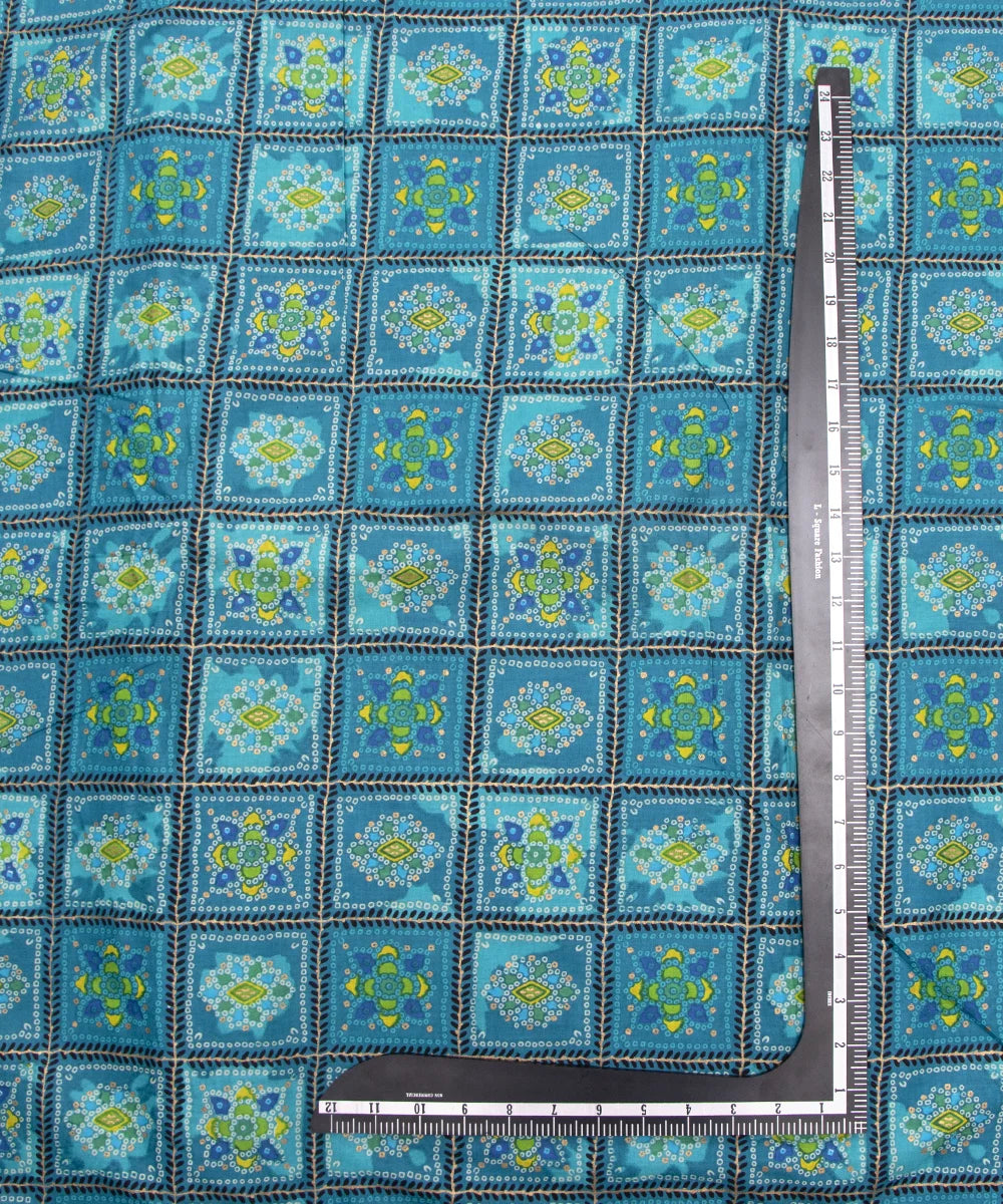 Jaipuri Screen Printed Bhandej Turquoise Blue Pure Cotton Fabric