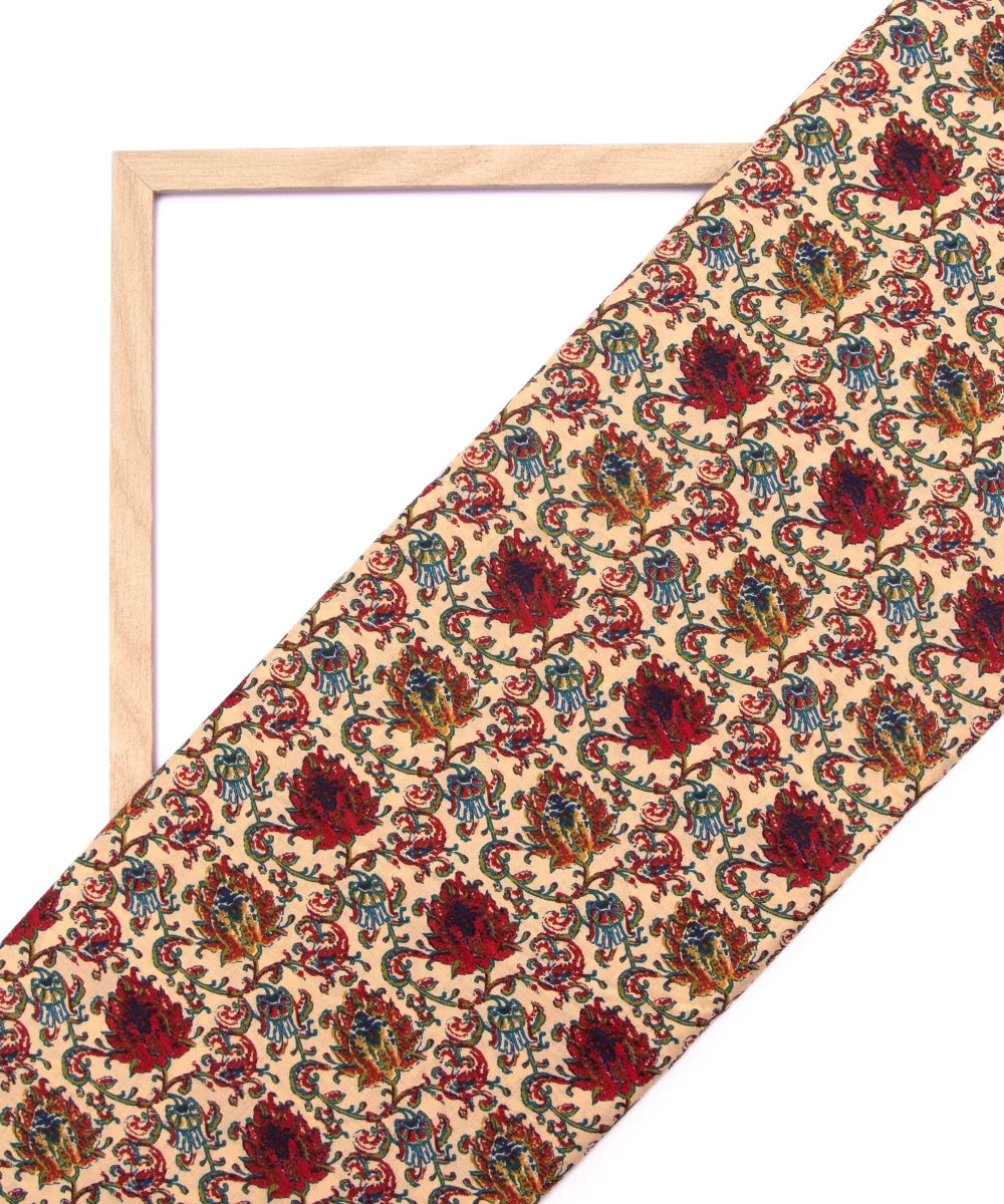 Jaipuri Screen Printed Beige Floral Pure Cotton Fabric