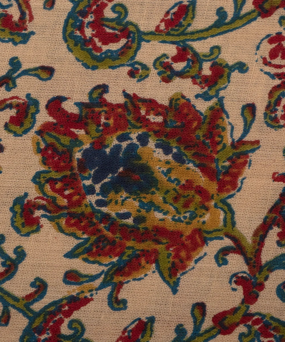 Jaipuri Screen Printed Beige Floral Pure Cotton Fabric