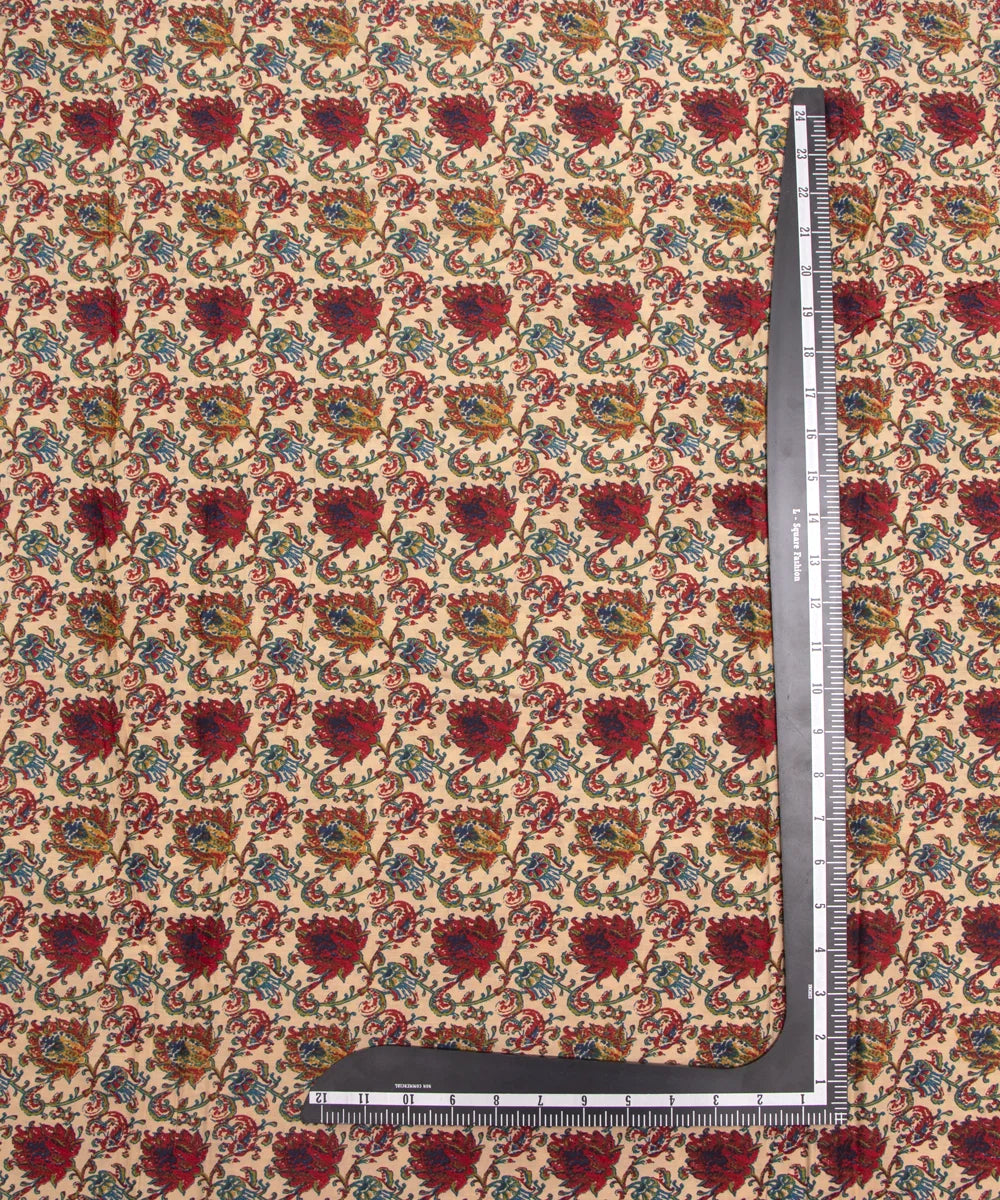 Jaipuri Screen Printed Beige Floral Pure Cotton Fabric