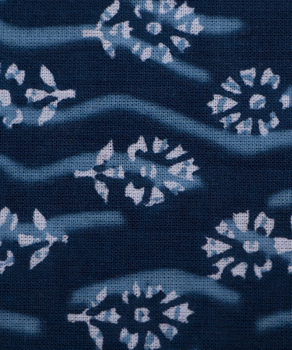 Jaipuri Screen Printed Blue Butti Pure Cotton Fabric