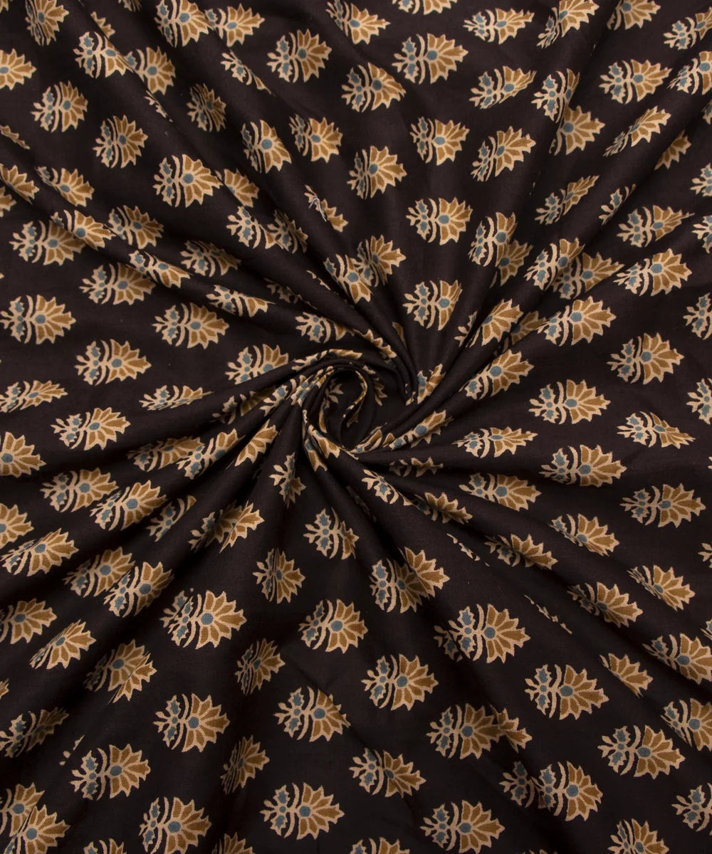 Jaipuri Screen Printed Dark Brown Ajrakh Look Pure Cotton Fabric