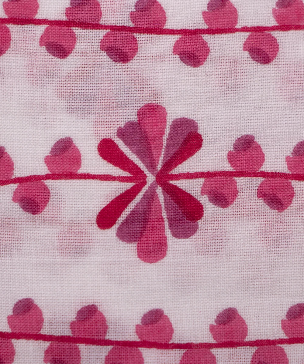 Jaipuri Screen Printed White & Pink Pure Cotton Fabric
