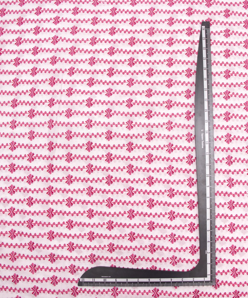 Jaipuri Screen Printed White & Pink Pure Cotton Fabric