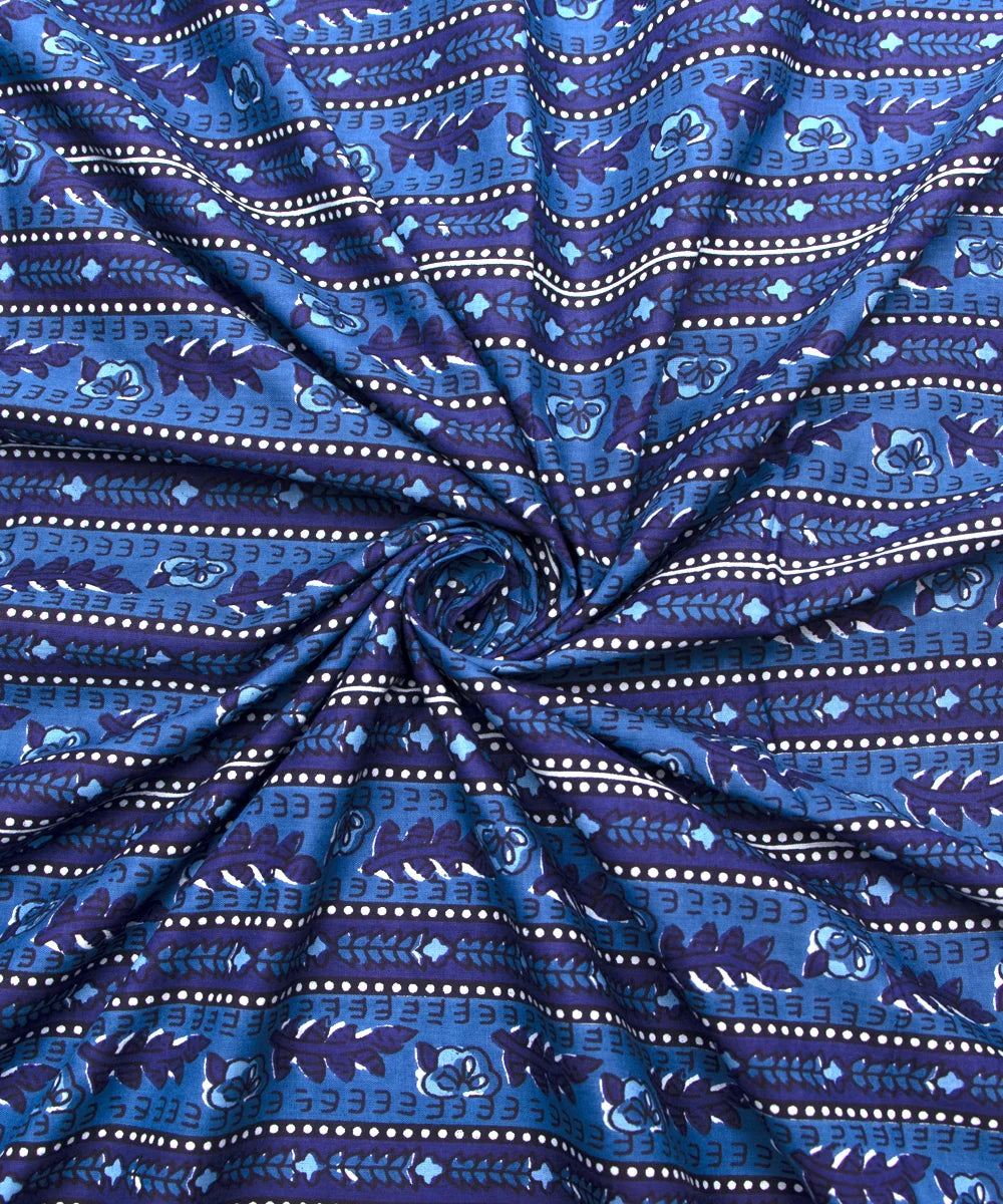 Jaipuri Screen Printed Dark Indigo Blue Stripe Cotton Fabric