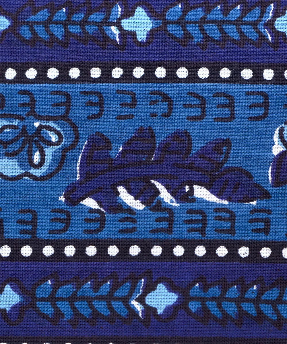 Jaipuri Screen Printed Dark Indigo Blue Stripe Cotton Fabric