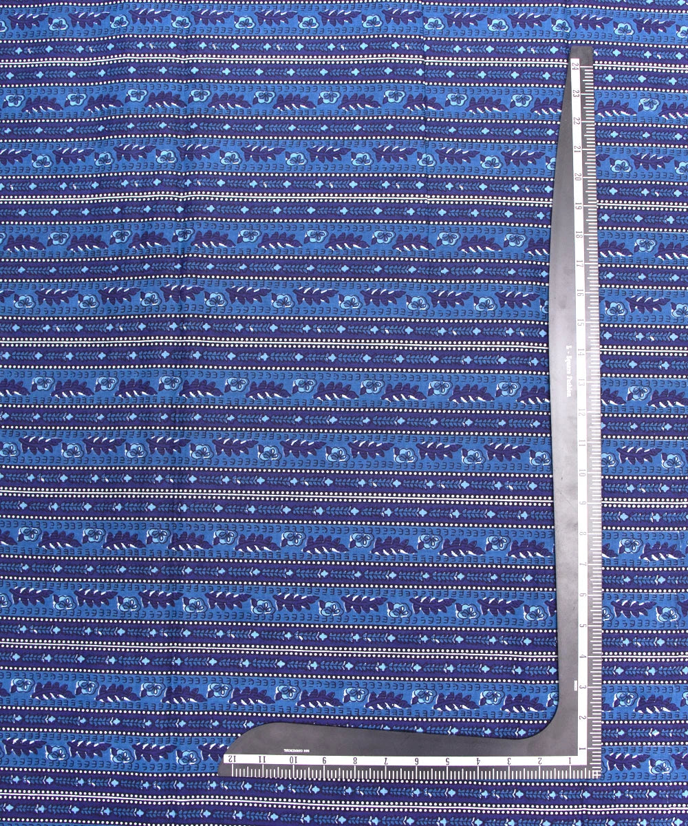 Jaipuri Screen Printed Dark Indigo Blue Stripe Cotton Fabric