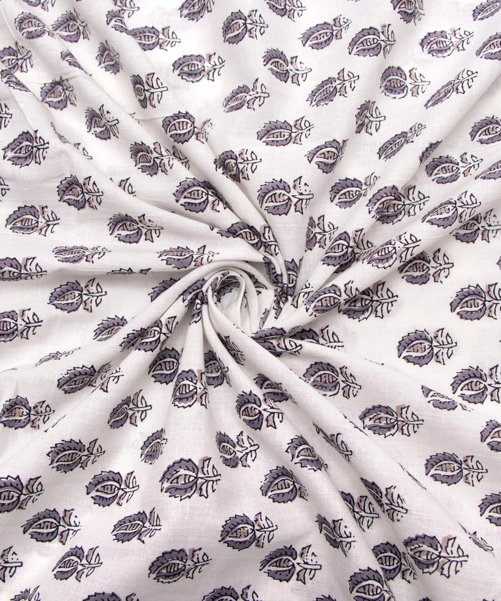 Jaipuri Screen Printed White Butti Pure Cotton Fabric