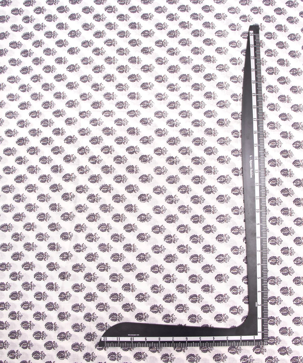 Jaipuri Screen Printed White Butti Pure Cotton Fabric