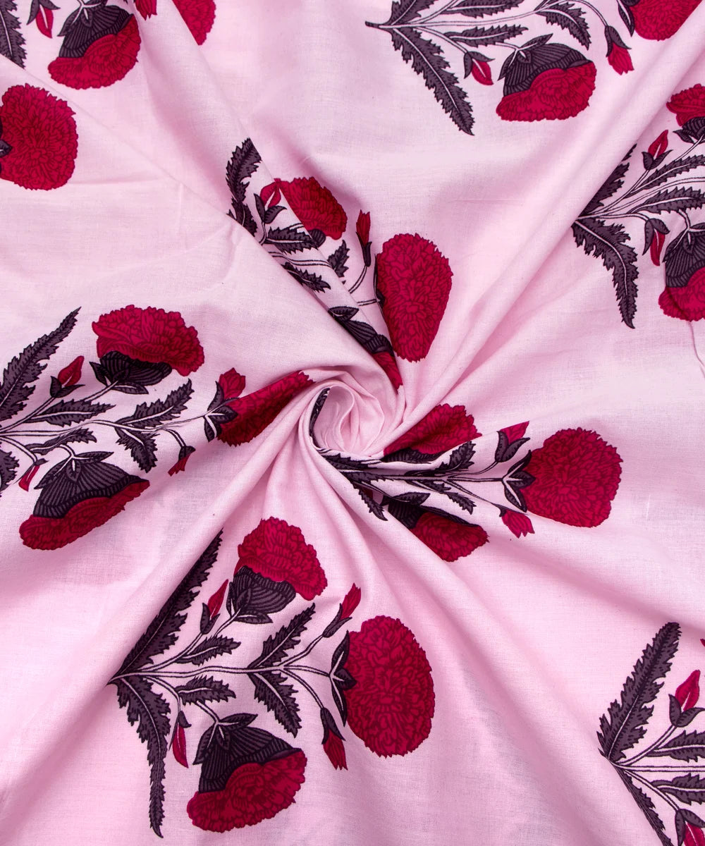 Jaipuri Screen Light Pink Mughal Print Pure Cotton Fabric